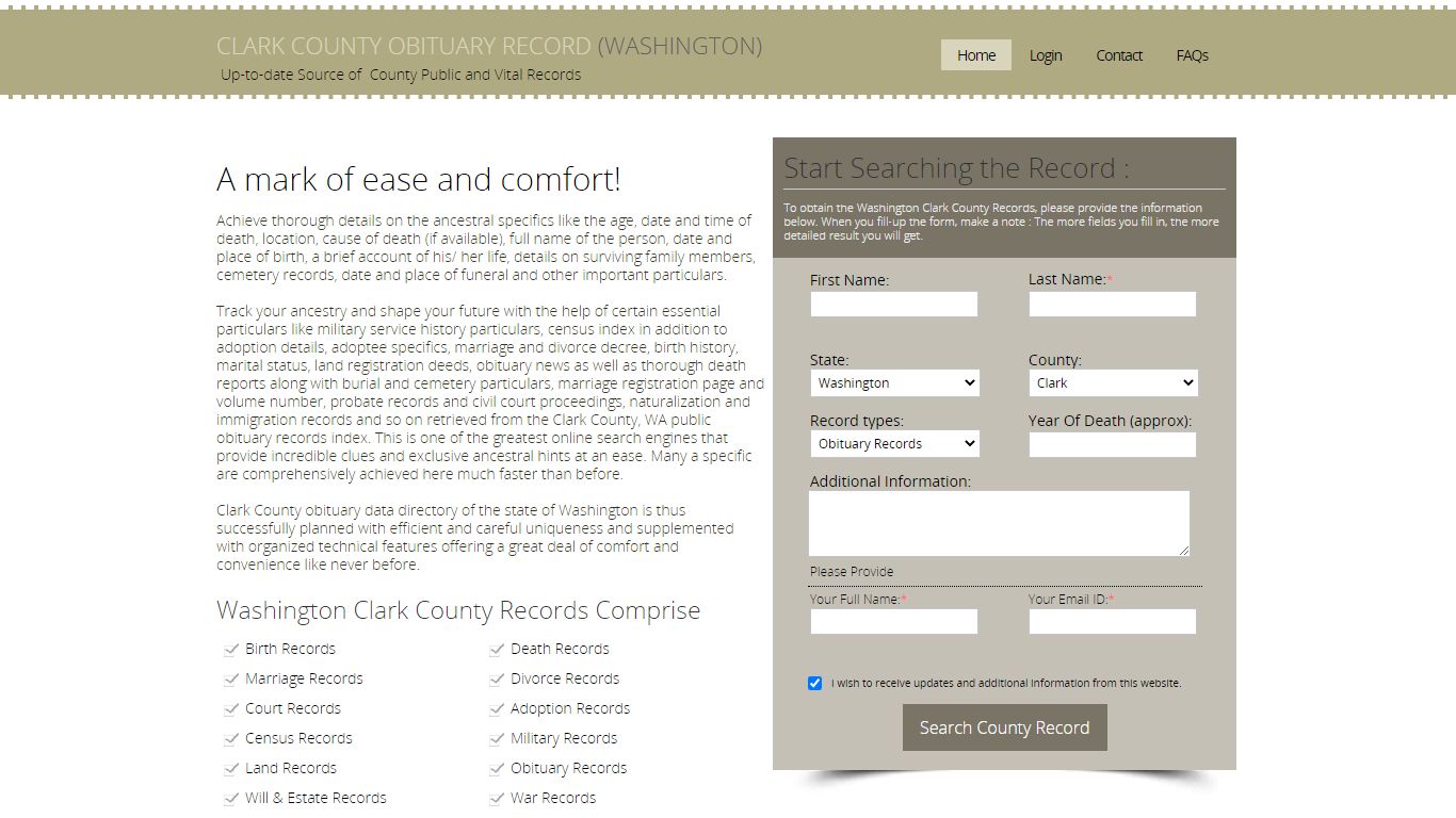 Clark County, Washington Obituary Death Notice Index