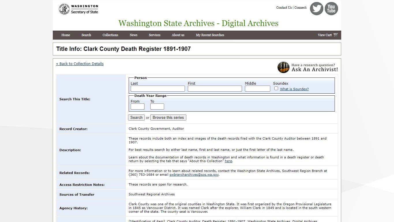 Title Info: Clark County Death Register 1891-1907